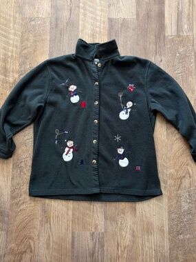 Vintage Capacity button-down fleece Snowman cardigan jacket